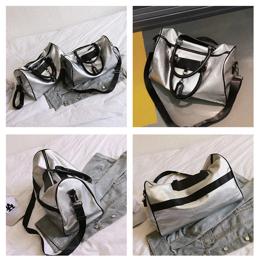 Nylon silver fitness gym bag with glitter finish and multiple sizes - product image
