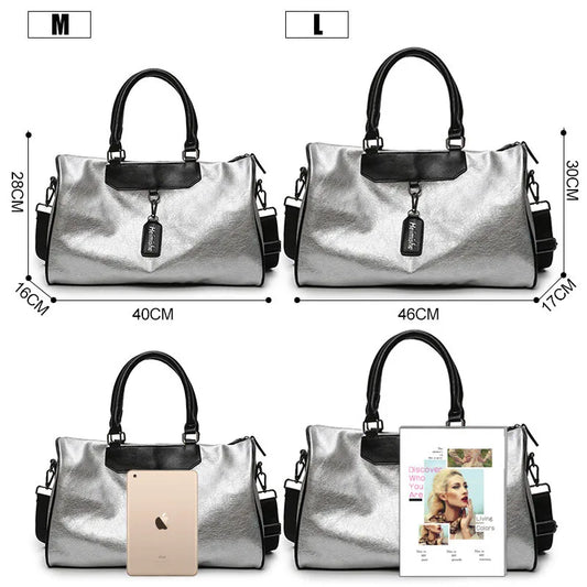 Nylon silver fitness gym bag with glitter finish and multiple sizes - product image