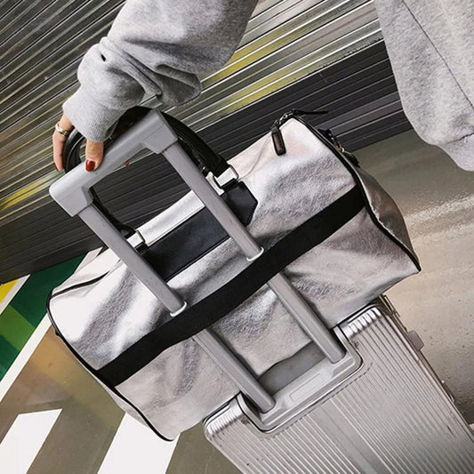 Nylon silver fitness gym bag with glitter finish and multiple sizes - product image
