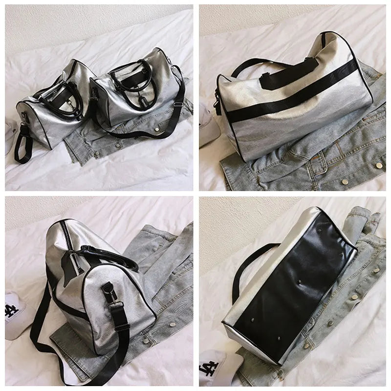 Nylon silver fitness gym bag with glitter finish and multiple sizes - product image