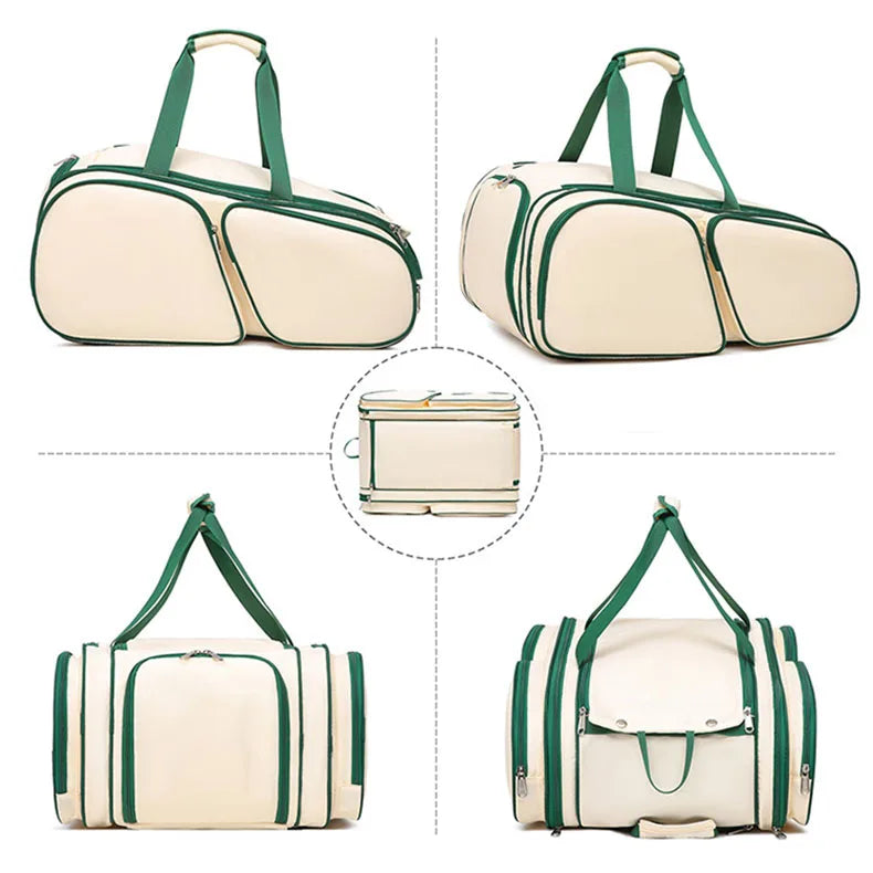 Nylon tennis badminton racket backpack with shoe compartment and multi pockets - product image