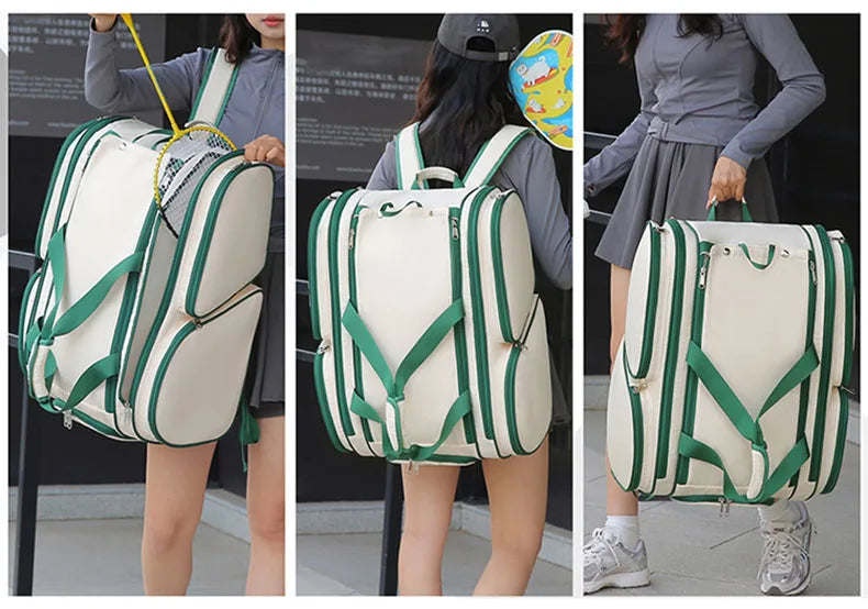 Nylon tennis badminton racket backpack with shoe compartment and multi pockets - product image