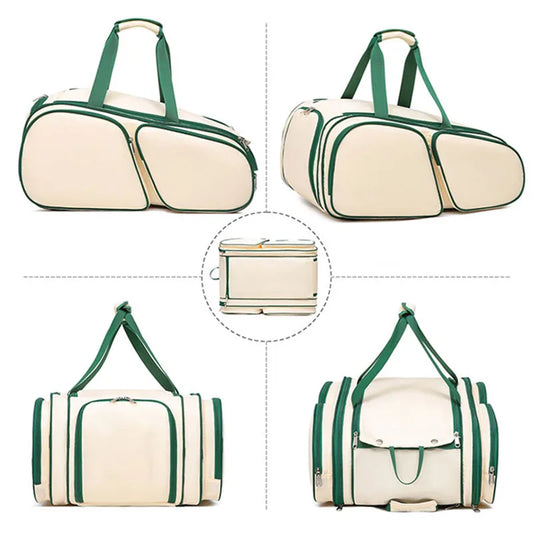 Nylon tennis badminton racket backpack with shoe compartment and multi pockets - product image