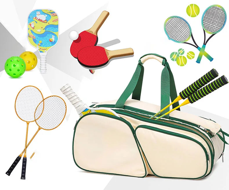 Nylon tennis badminton racket backpack with shoe compartment and multi pockets - product image
