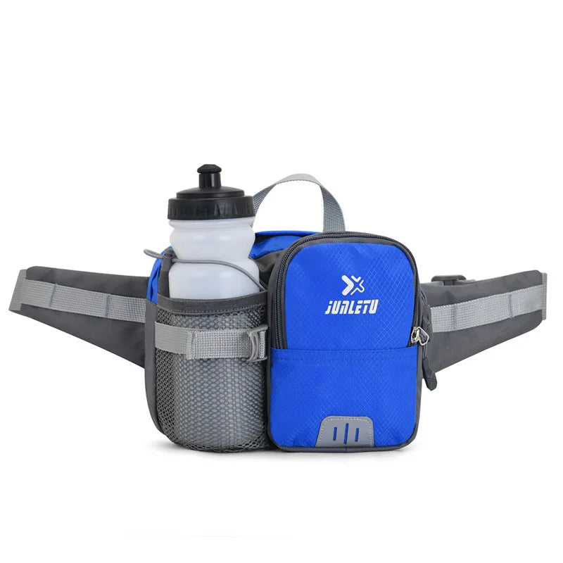 Nylon water bottle waist bag with multi-compartment and reflective strip - product image