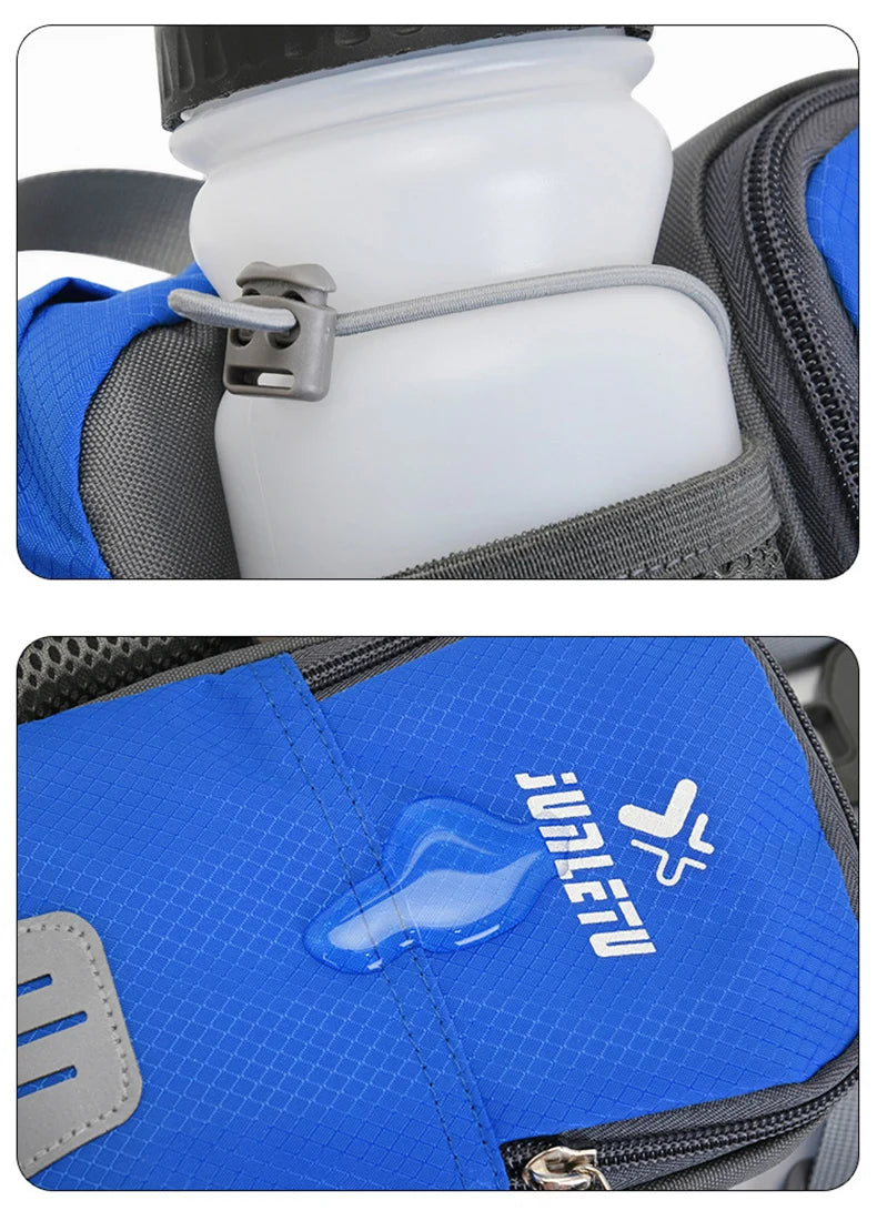Nylon water bottle waist bag with multi-compartment and reflective strip - product image