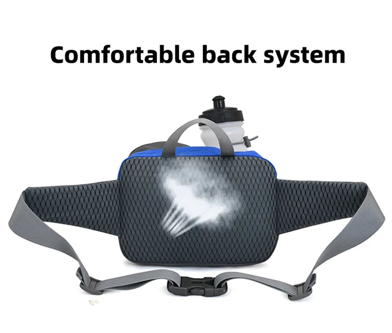 Nylon water bottle waist bag with multi-compartment and reflective strip - product image