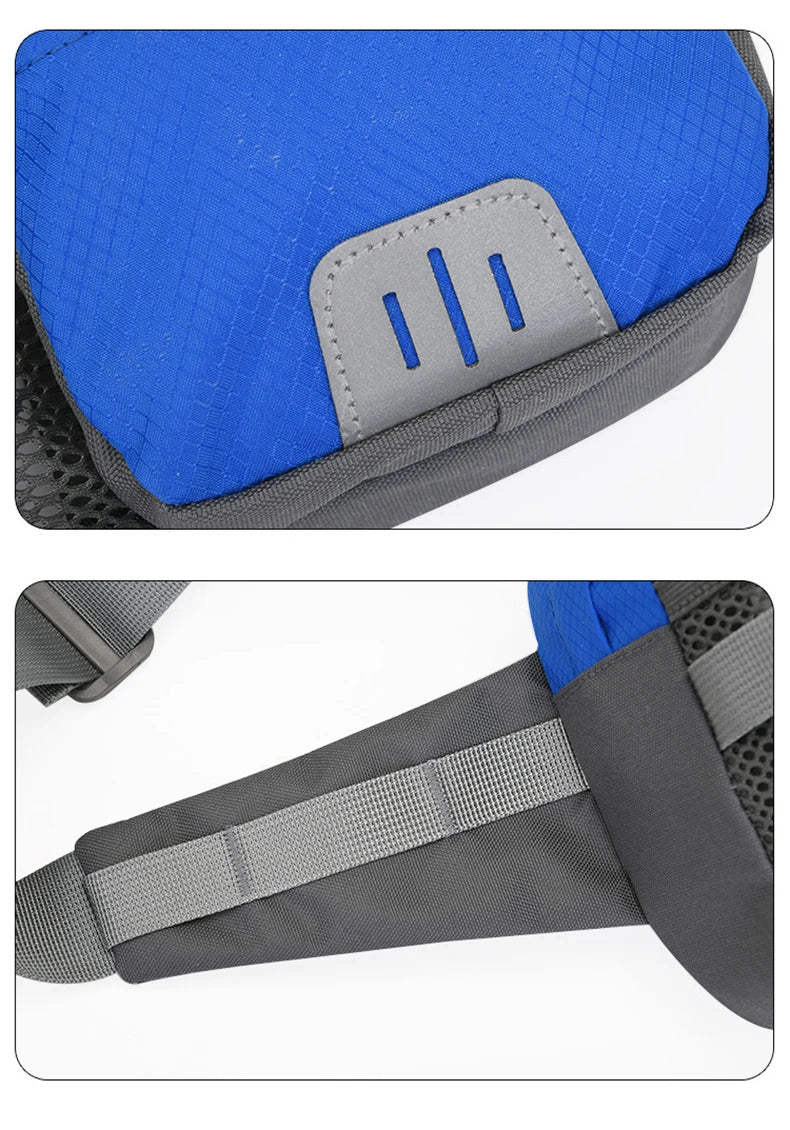 Nylon water bottle waist bag with multi-compartment and reflective strip - product image