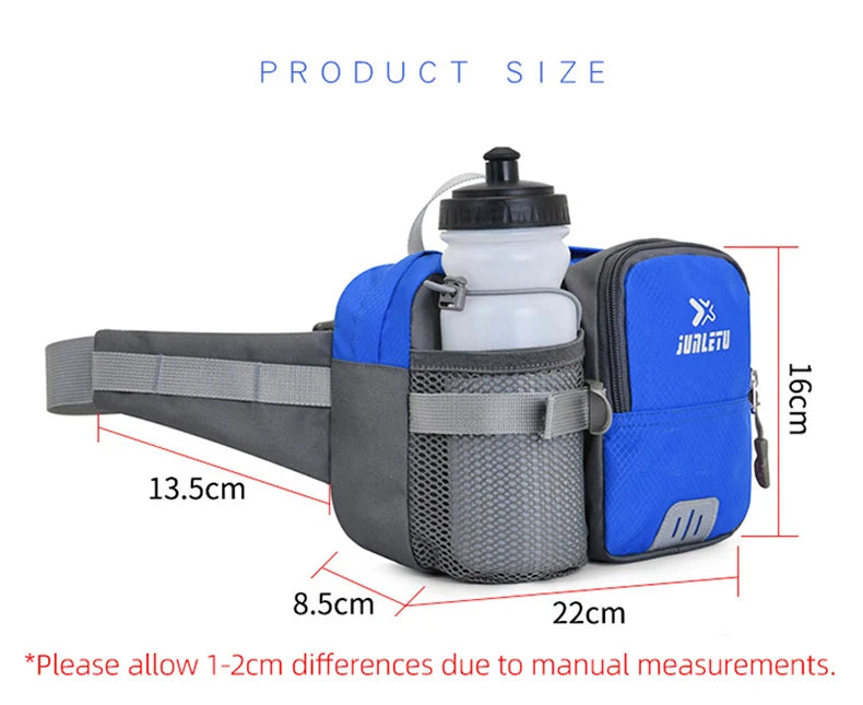 Nylon water bottle waist bag with multi-compartment and reflective strip - product image