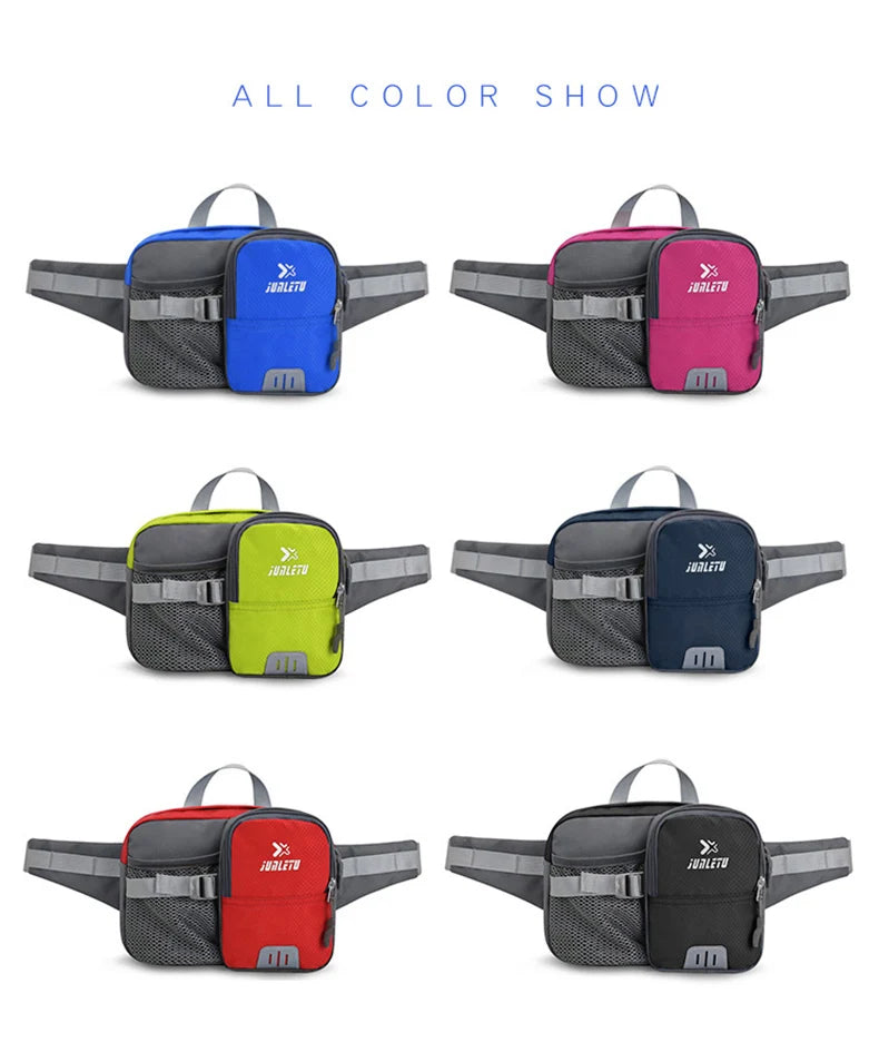Nylon water bottle waist bag with multi-compartment and reflective strip - product image