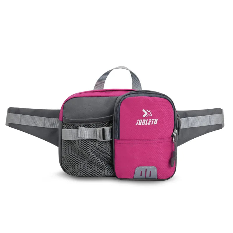 Nylon water bottle waist bag with multi-compartment and reflective strip - product image
