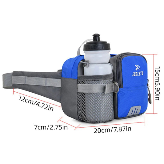 Nylon water bottle waist bag with multi-compartment and reflective strip - product image