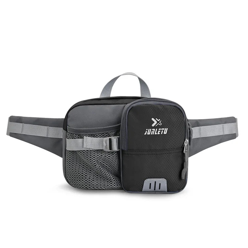 Nylon water bottle waist bag with multi-compartment and reflective strip - product image