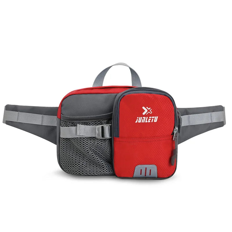 Nylon water bottle waist bag with multi-compartment and reflective strip - product image