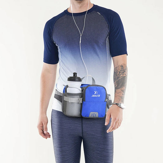 Nylon water bottle waist bag with multi-compartment and reflective strip - product image