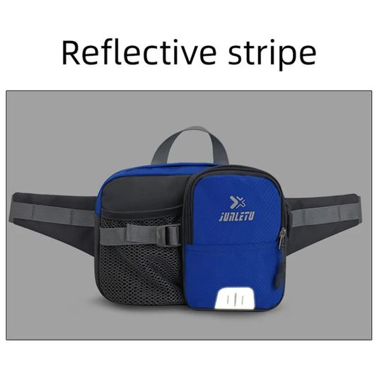 Nylon water bottle waist bag with multi-compartment and reflective strip - product image