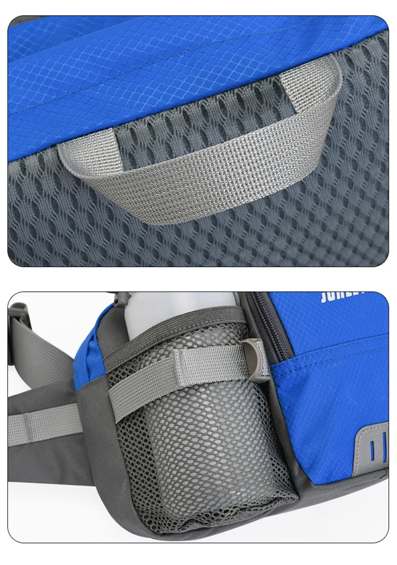 Nylon water bottle waist bag with multi-compartment and reflective strip - product image