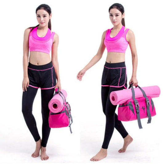 Nylon yoga mat bag with wet dry separation and shoe pocket - product image