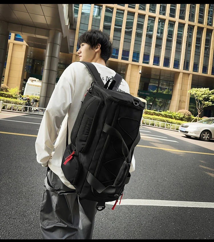 Nylon yoga travel gym backpack with dry wet shoes pocket and trolley sleeve - product image
