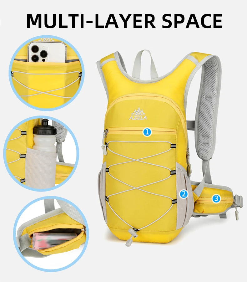 Outdoor climbing hydration backpack with reflective strip and waist pockets - product image