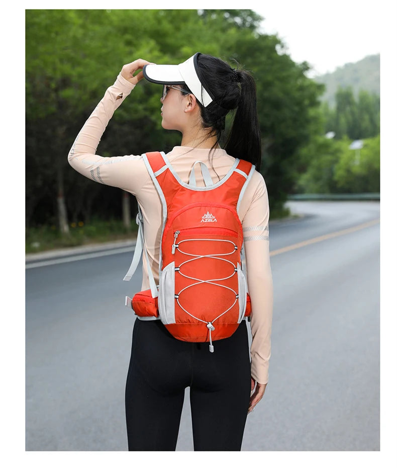 Outdoor climbing hydration backpack with reflective strip and waist pockets - product image