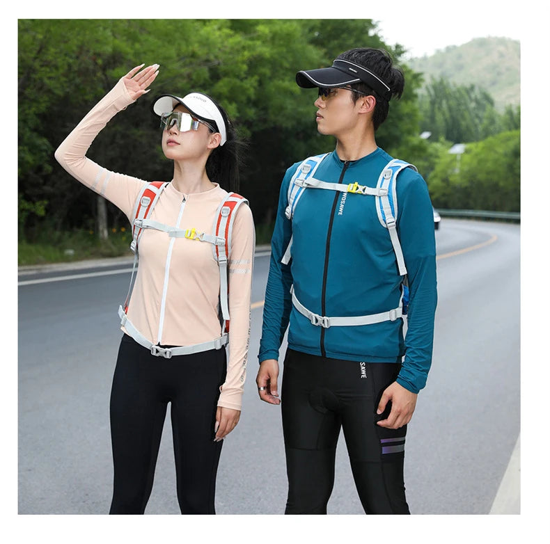 Outdoor climbing hydration backpack with reflective strip and waist pockets - product image