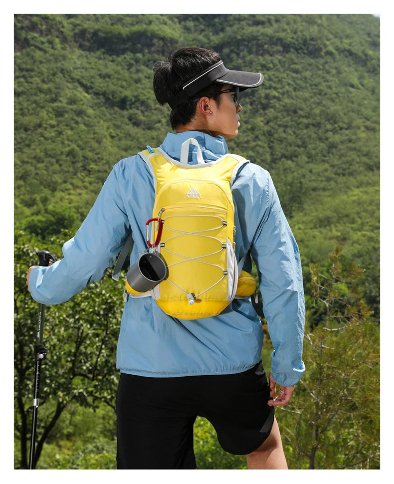 Outdoor climbing hydration backpack with reflective strip and waist pockets - product image