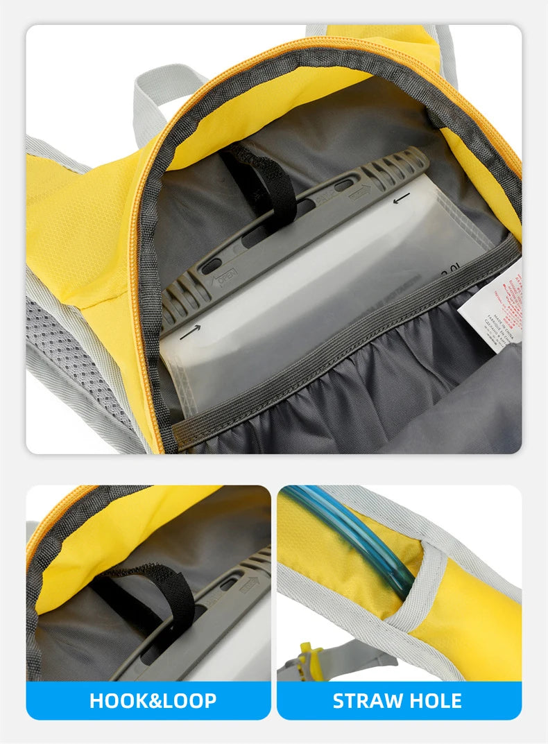 Outdoor climbing hydration backpack with reflective strip and waist pockets - product image