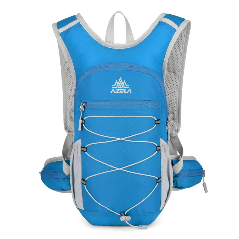 Outdoor climbing hydration backpack with reflective strip and waist pockets - product image