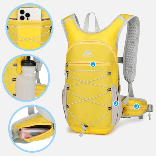 Outdoor climbing hydration backpack with reflective strip and waist pockets - product image
