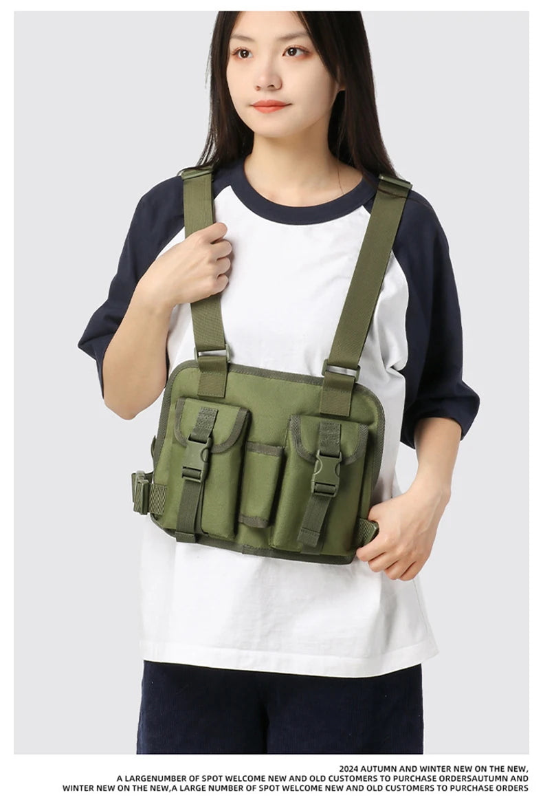 Outdoor climbing vest nylon multi-pocket reflective chest waist fanny pack - product image
