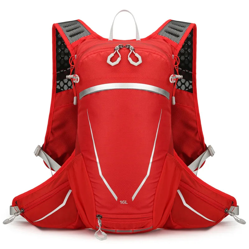 Outdoor cycling hydration backpack with reflective strips and multiple pockets - product image