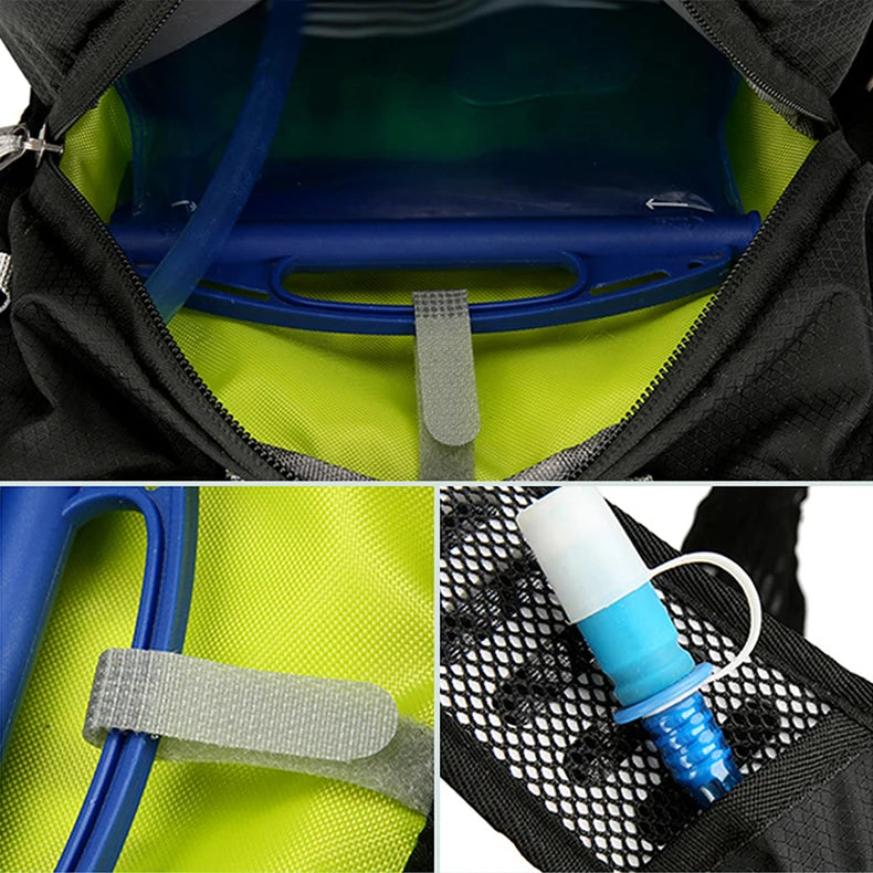 Outdoor cycling hydration backpack with reflective strips and multiple pockets - product image