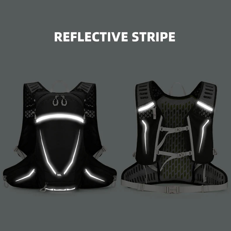 Outdoor cycling hydration backpack with reflective strips and multiple pockets - product image