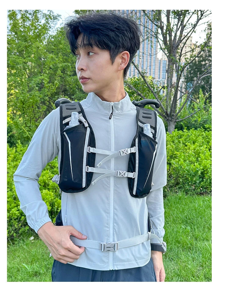 Outdoor cycling hydration backpack with reflective strips and multiple pockets - product image