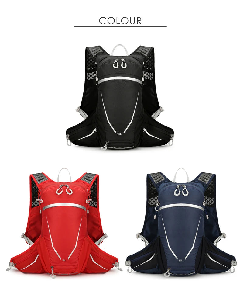 Outdoor cycling hydration backpack with reflective strips and multiple pockets - product image