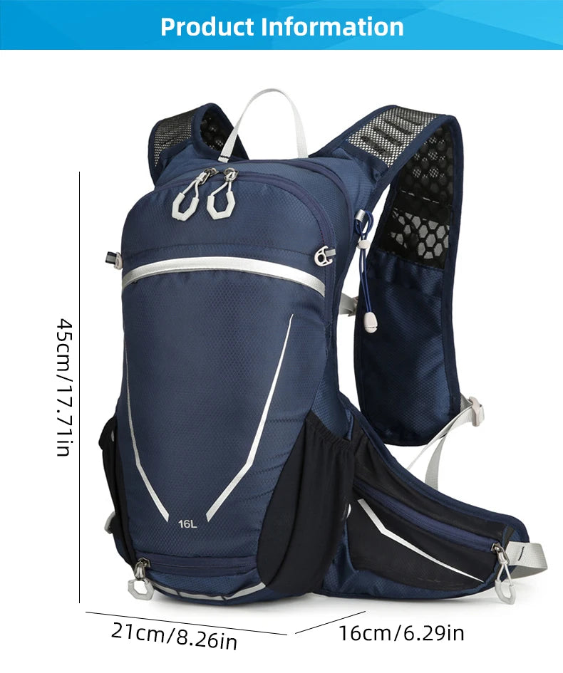 Outdoor cycling hydration backpack with reflective strips and multiple pockets - product image