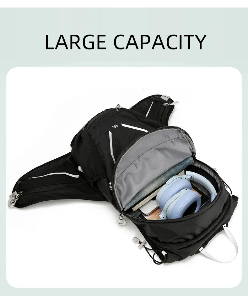 Outdoor cycling hydration backpack with reflective strips and multiple pockets - product image