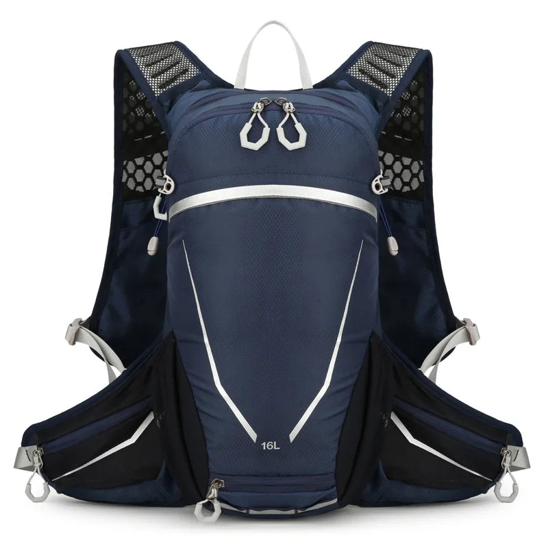 Outdoor cycling hydration backpack with reflective strips and multiple pockets - product image