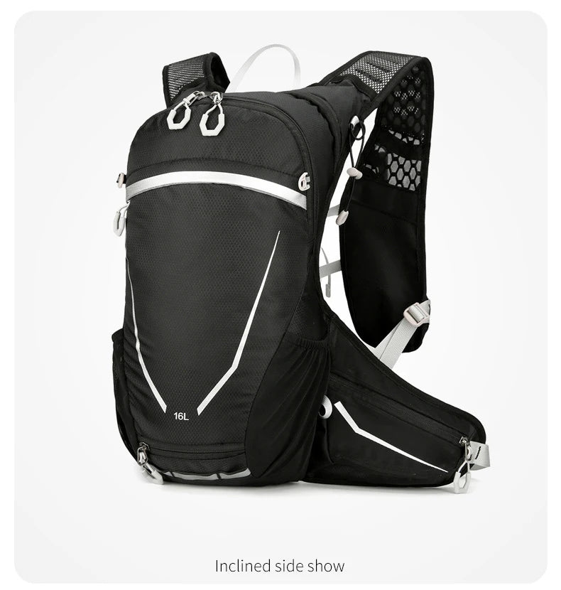 Outdoor cycling hydration backpack with reflective strips and multiple pockets - product image