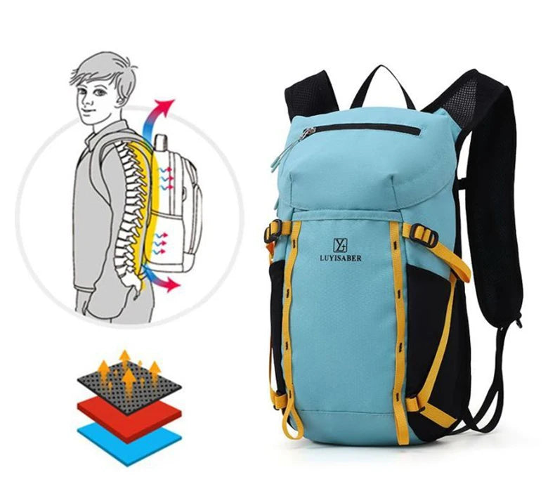 Outdoor cycling hydration backpack with survival whistle and reflective strips - product image