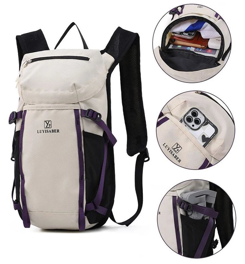 Outdoor cycling hydration backpack with survival whistle and reflective strips - product image