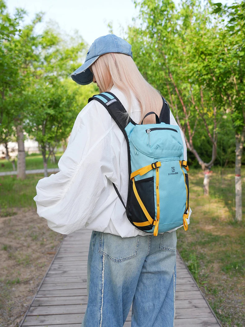 Outdoor cycling hydration backpack with survival whistle and reflective strips - product image
