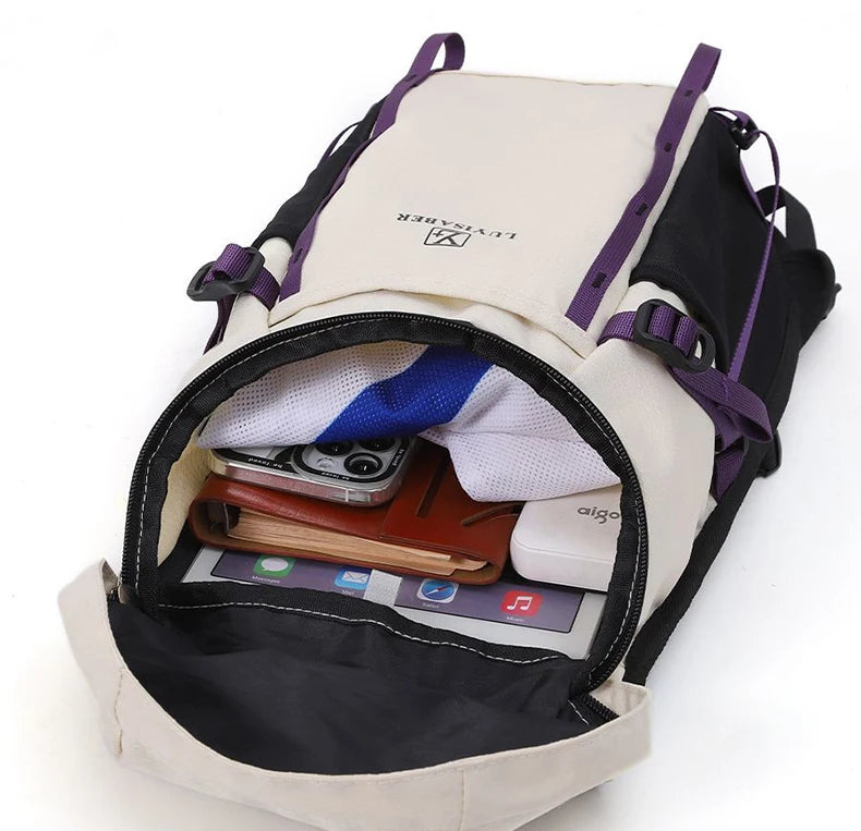 Outdoor cycling hydration backpack with survival whistle and reflective strips - product image