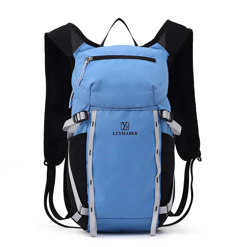 Outdoor cycling hydration backpack with survival whistle and reflective strips - product image