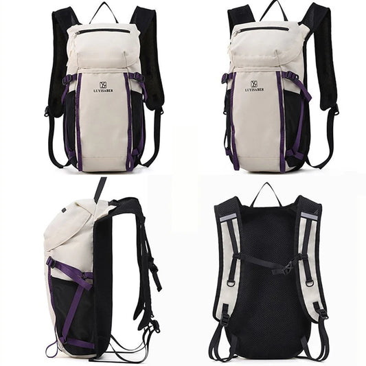 Outdoor cycling hydration backpack with survival whistle and reflective strips - product image