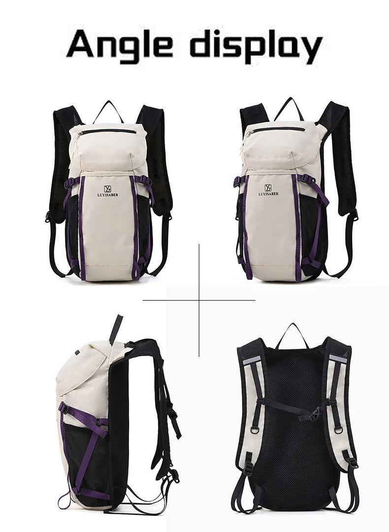 Outdoor cycling hydration backpack with survival whistle and reflective strips - product image