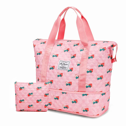Oxford 2pcs tote bags foldable expandable with multiple pockets - product image