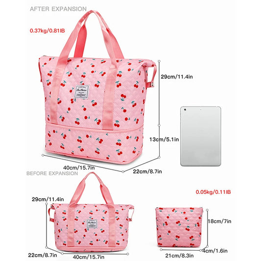 Oxford 2pcs tote bags foldable expandable with multiple pockets - product image