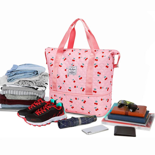 Oxford 2pcs tote bags foldable expandable with multiple pockets - product image